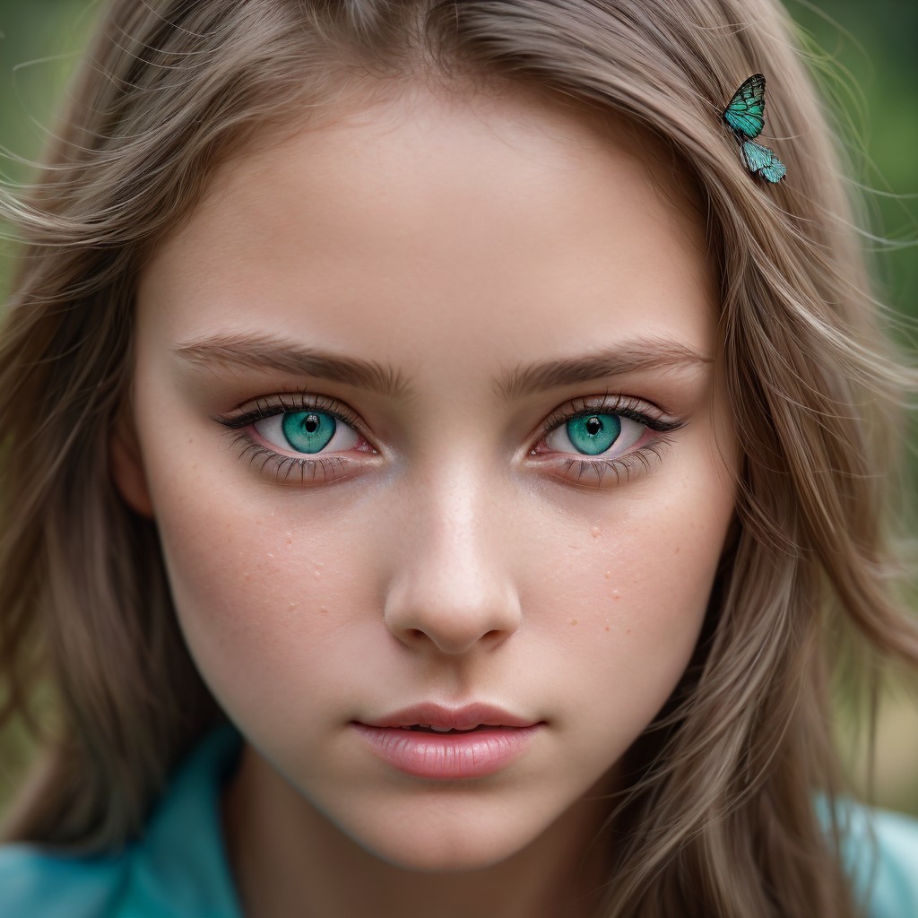 Close-up Portrait of a Young Woman with Turquoise Eyes