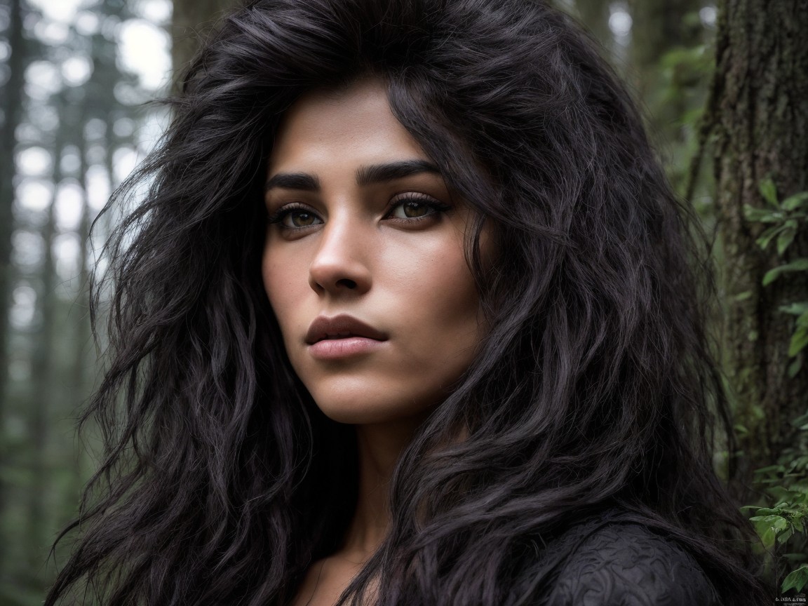 Close-Up Portrait of a Woman in Nature's Embrace