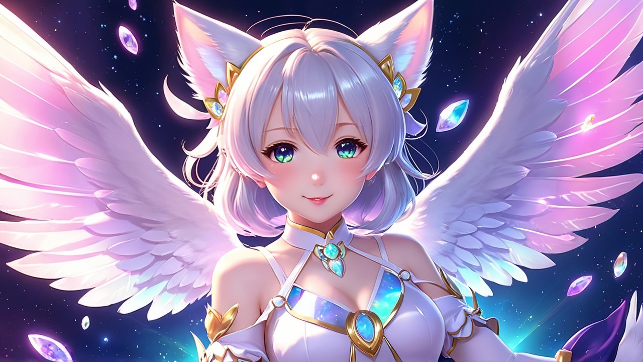 Fantastical Character with Pastel Hair and Angelic Wings