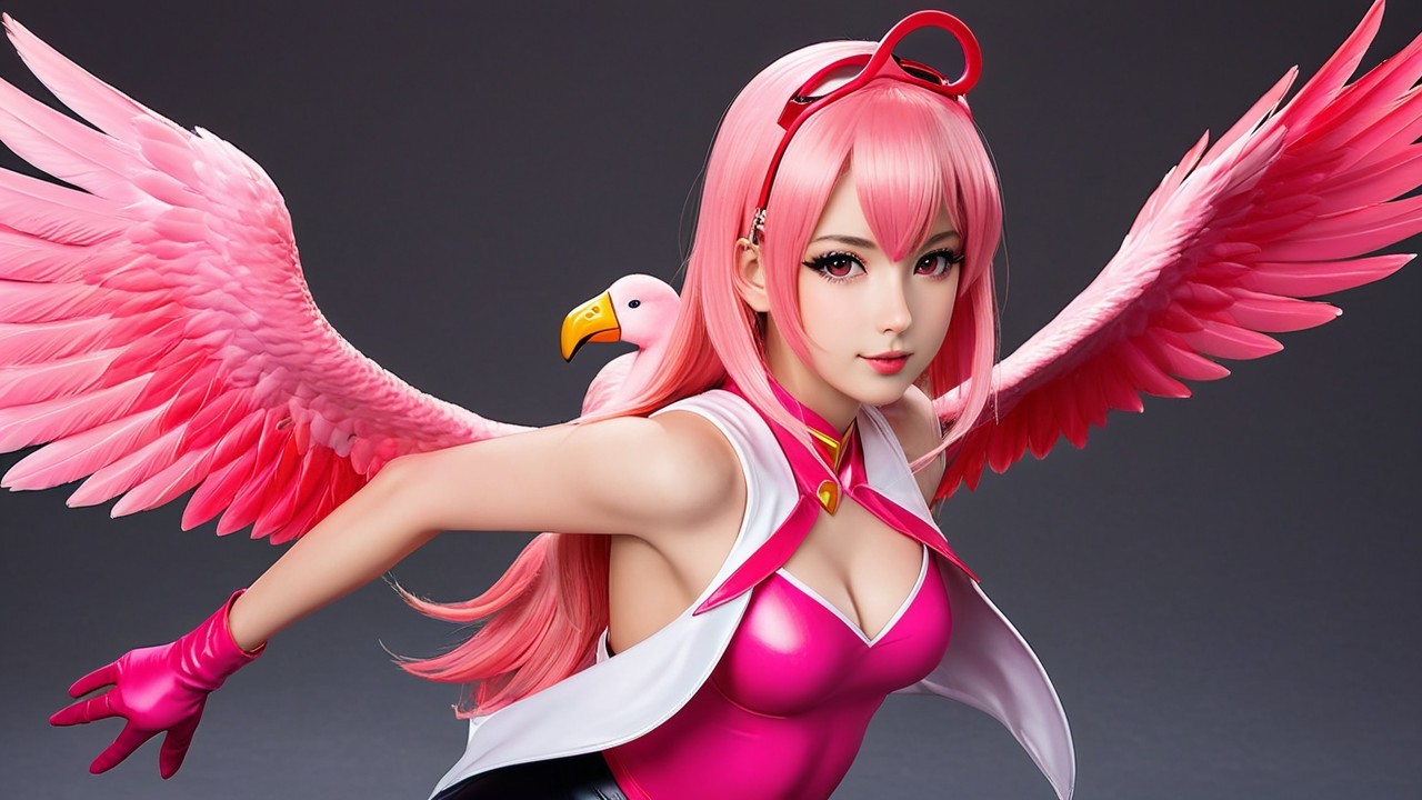 Vibrant Character with Pink Hair and Dramatic Wings