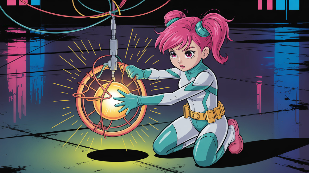 Anime-style girl with pink hair in futuristic lab