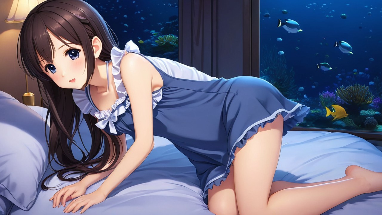 Girl in blue nightgown with underwater backdrop