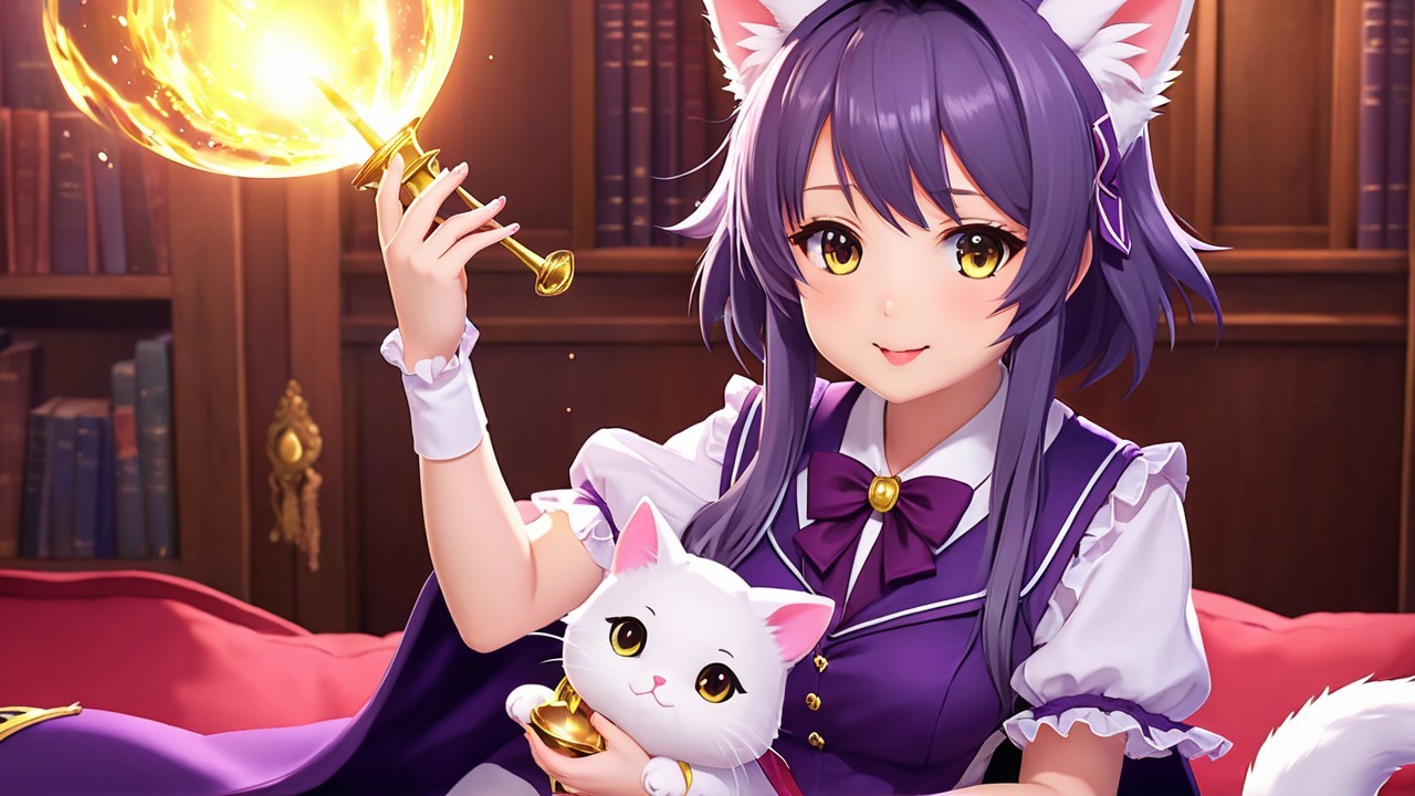 Cozy Room with Magical Character and Plush Cat