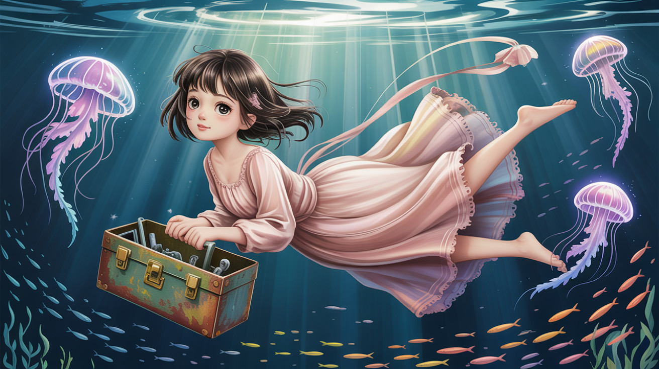 Vibrant Digital Manga Art of a Girl in the Ocean