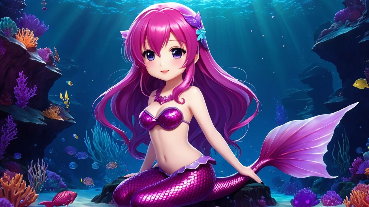 Whimsical Underwater Scene with Cheerful Mermaid