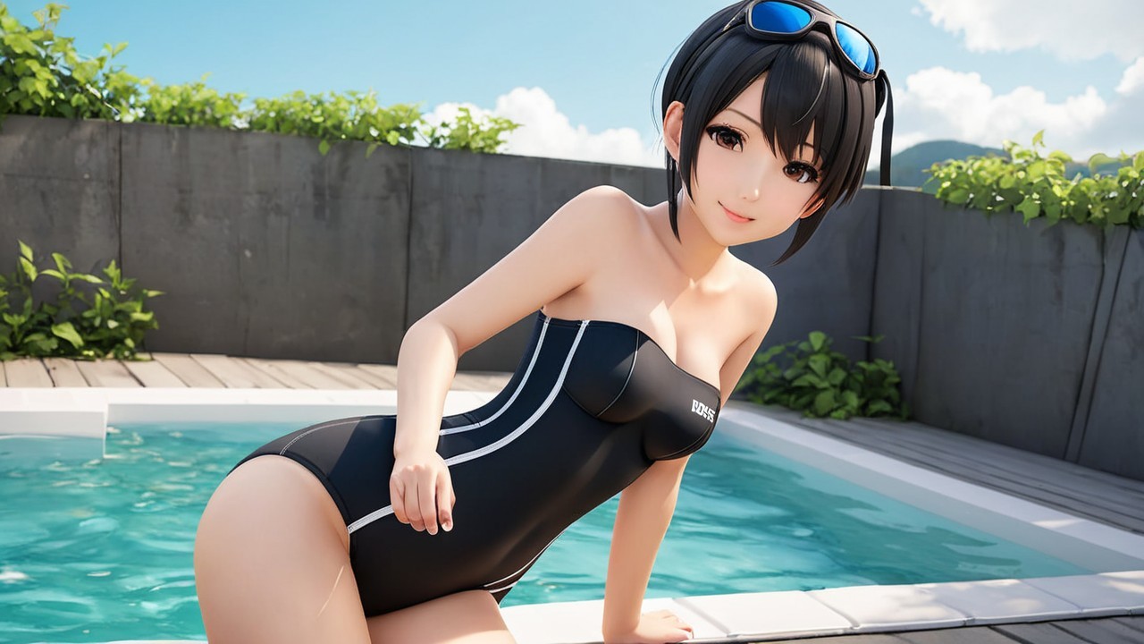 Character Relaxing by Pool in Stylish Swimwear