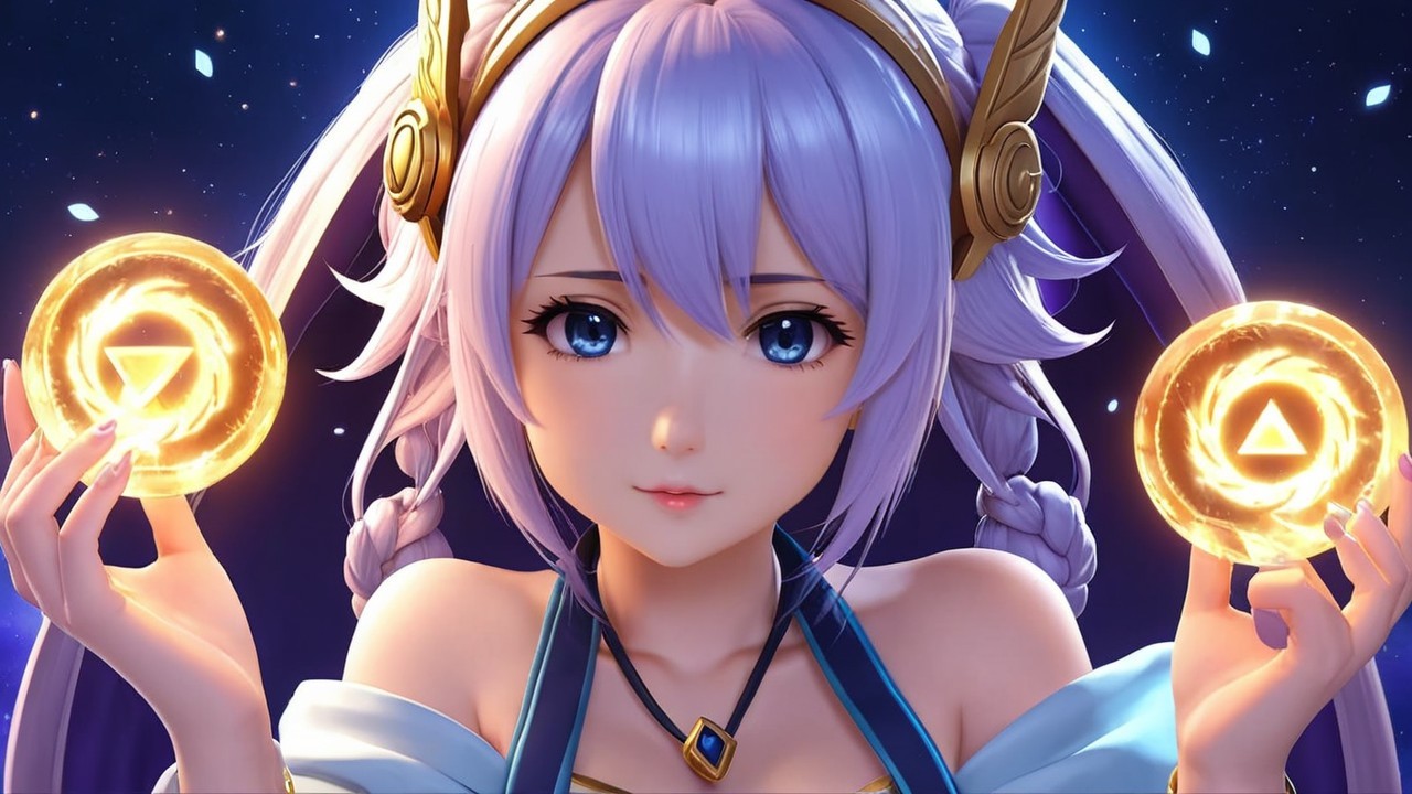 Fantasy Character with Lavender Hair and Glowing Symbols