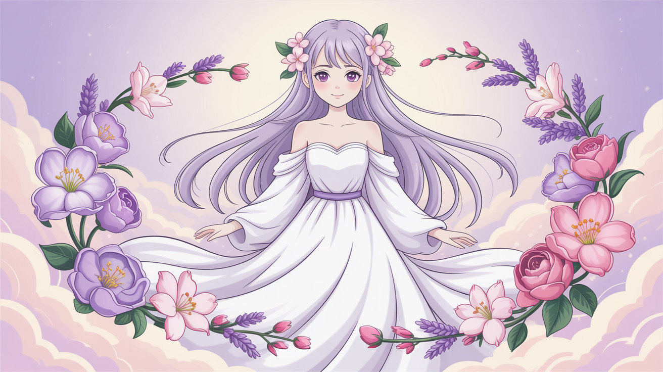 Princess in White Dress Surrounded by Floral Ring