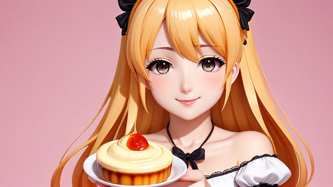 Cheerful anime character with cupcake and pink background