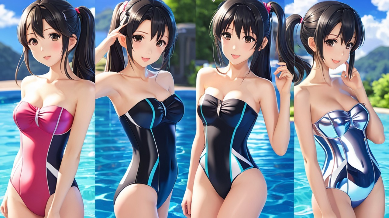 Digital Illustration of Woman by Pool in Swimsuits