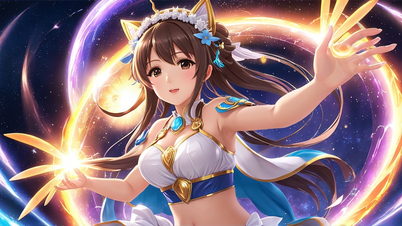 Magical character in elegant fantasy attire with flowers