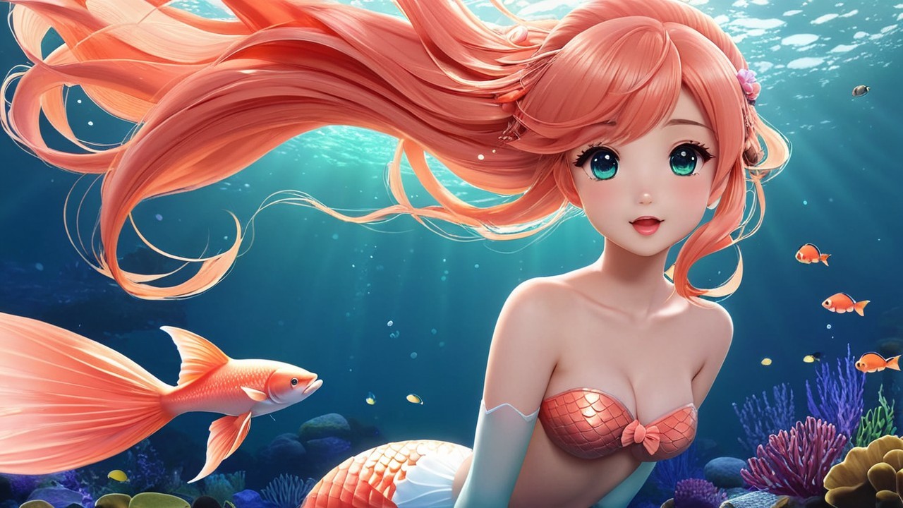 Vibrant Underwater Scene with Mermaid and Coral Life