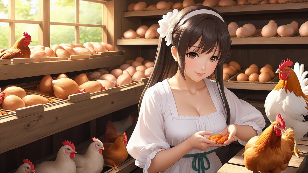 Young Woman Feeding Chickens on Quaint Farm