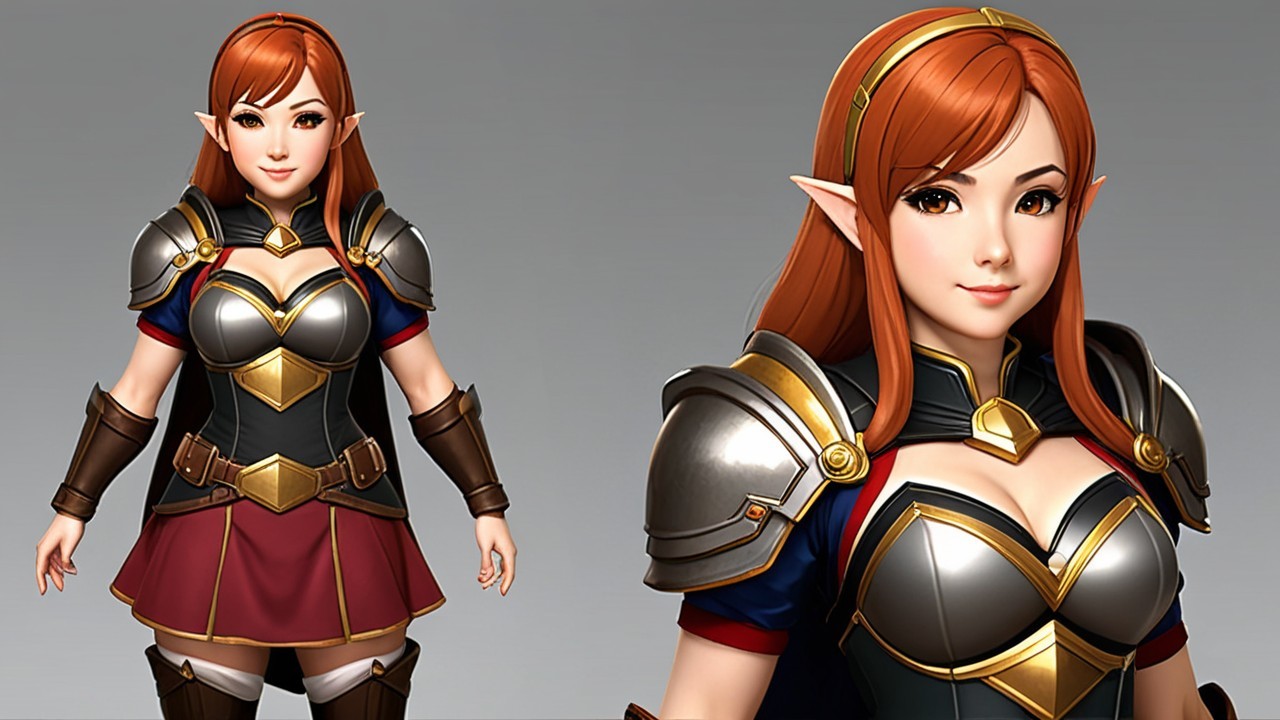 Stylized Fantasy Character with Red Hair and Armor