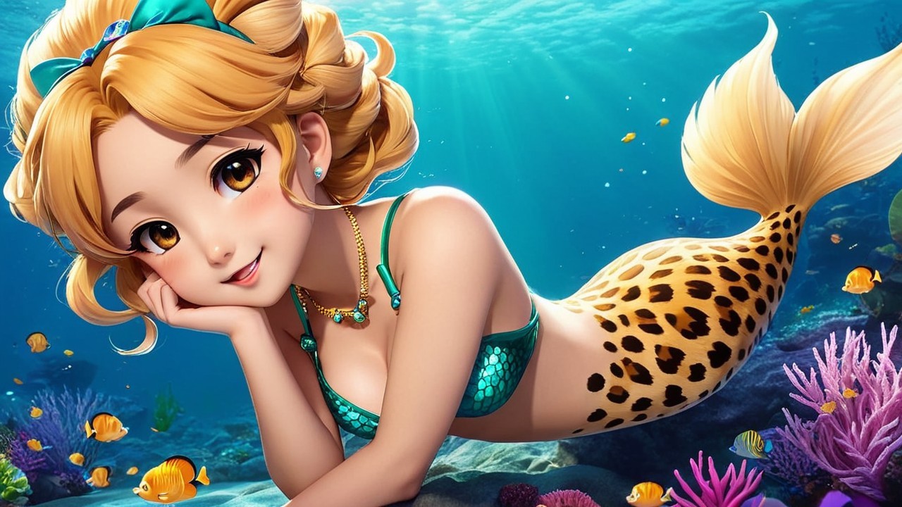 Whimsical Underwater Scene with a Playful Mermaid