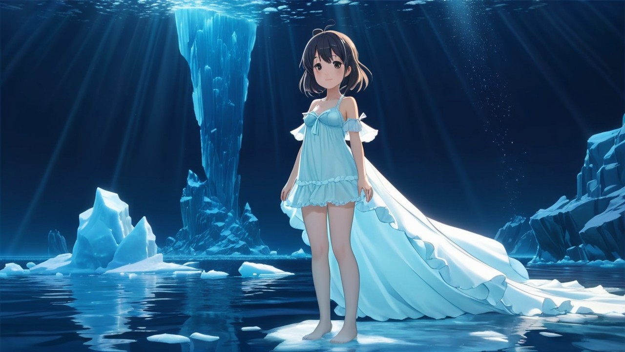 Underwater Scene with Girl in Light Blue Dress