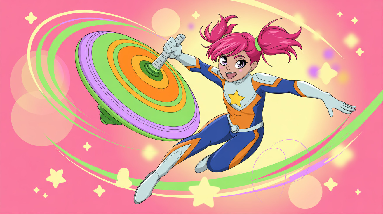 Anime girl in superhero suit with colorful top