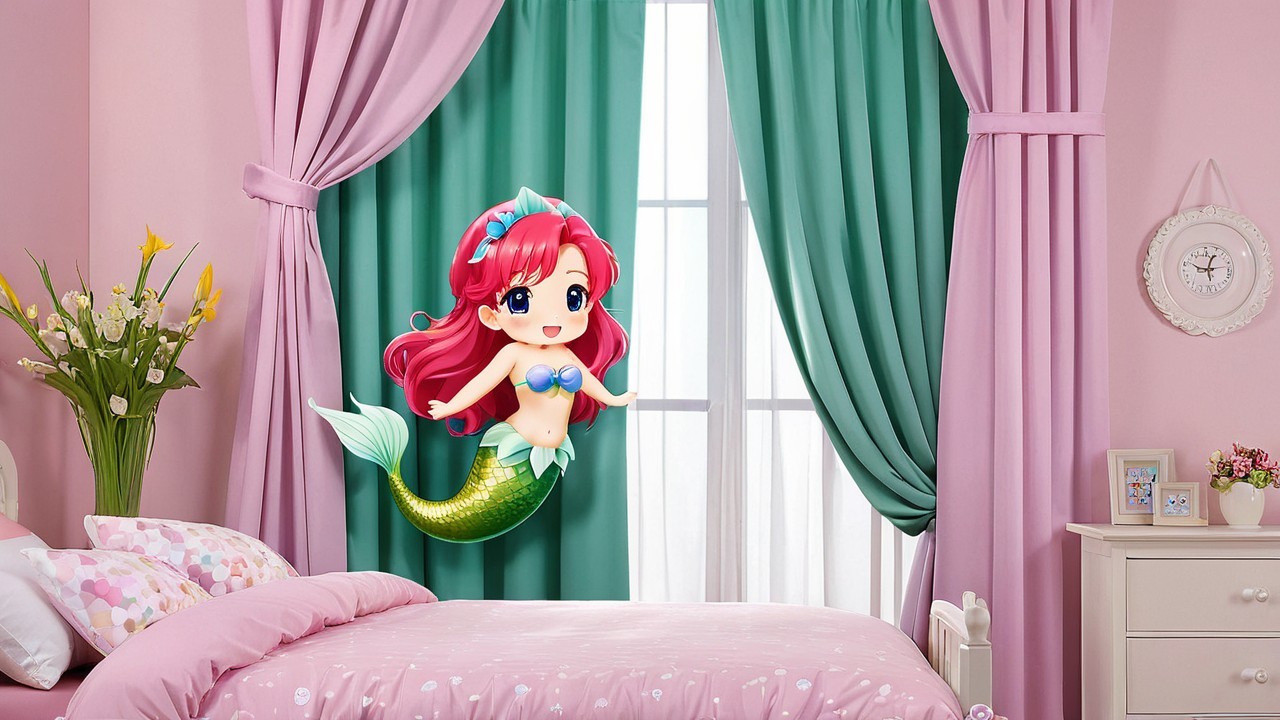 Whimsical Bedroom with Mermaid and Pastel Decor