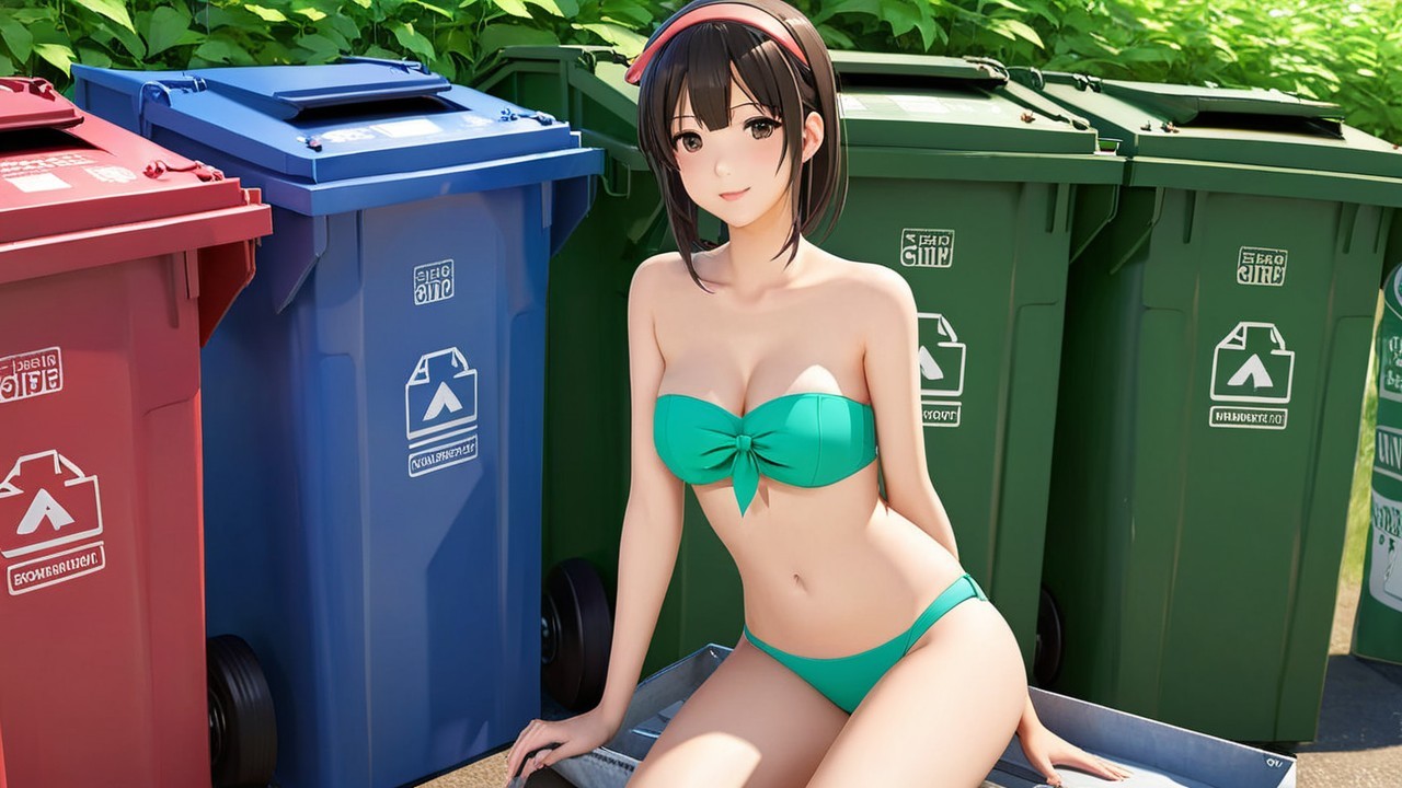 Anime Character on Recycling Bin with Colorful Backdrop