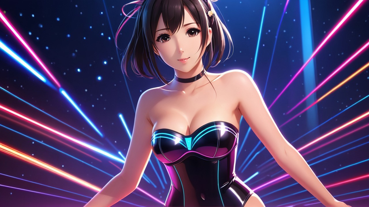 Animated Character with Confident Allure in Neon Scene