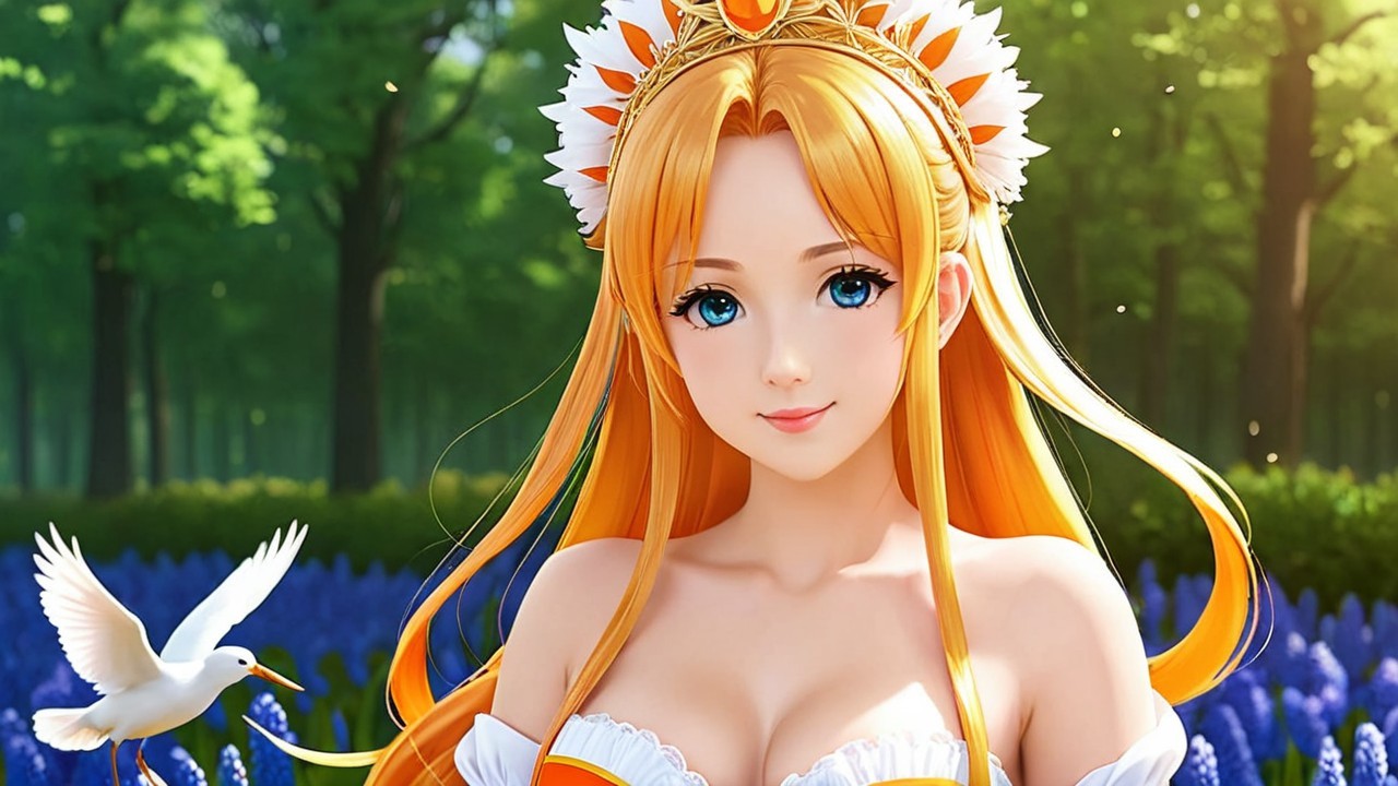 Anime Character in Vibrant Floral Forest Setting