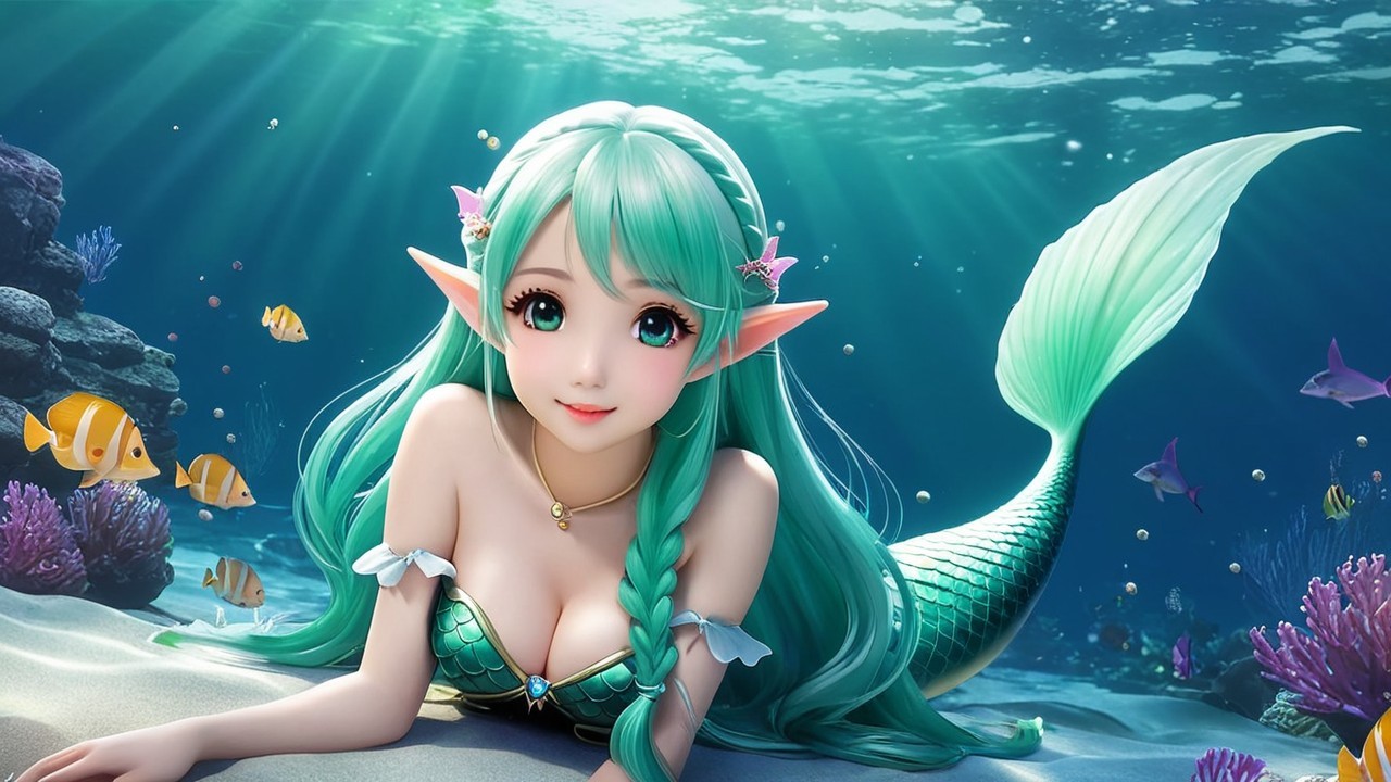 Enchanting Underwater Scene with a Mermaid and Coral