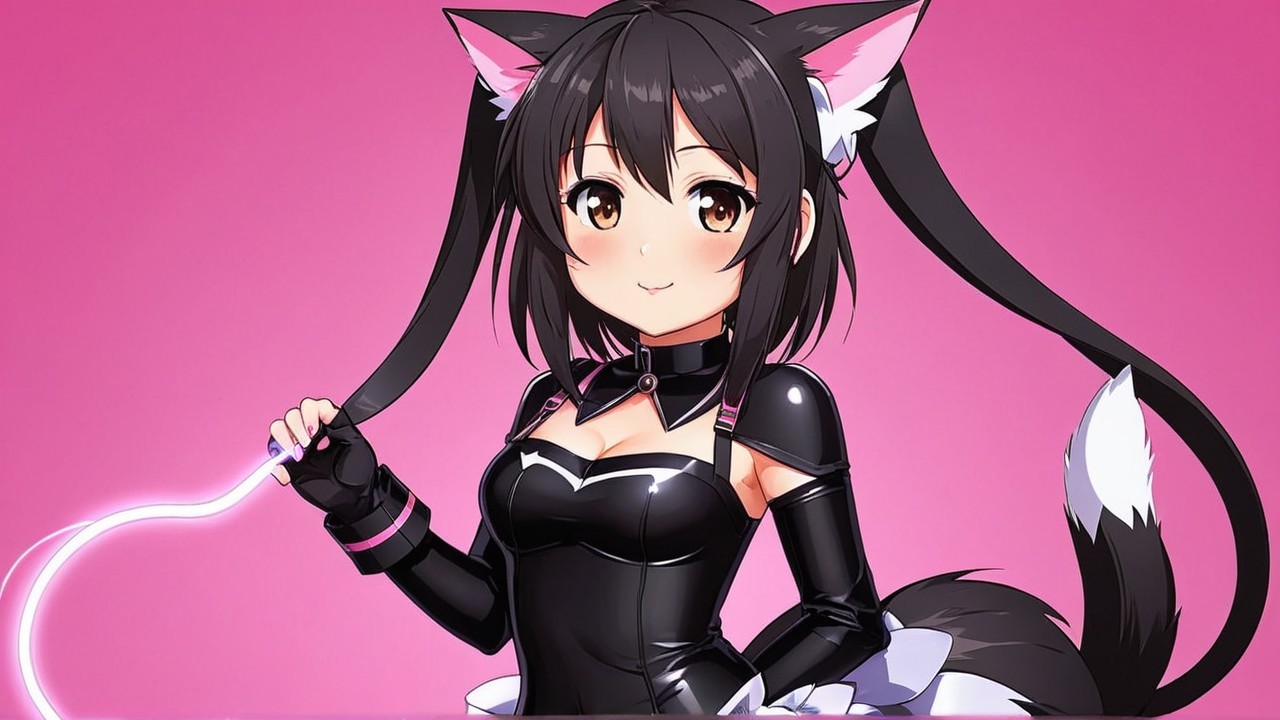 Anime Character with Cat Ears and Fluffy Tail