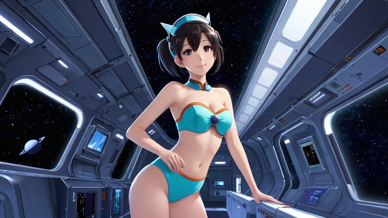 Anime Character in Futuristic Spaceship Interior