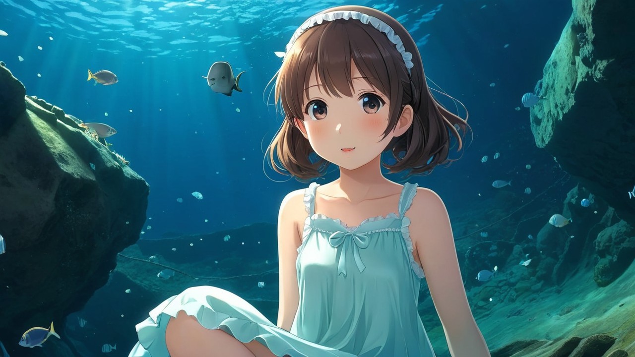 Underwater Scene of a Girl in Light Blue Dress