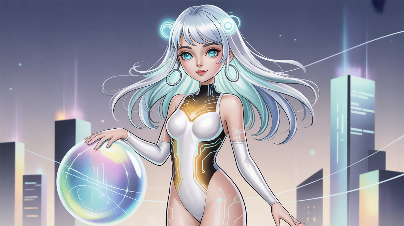 Digital Painting of a Woman in Futuristic Cityscape