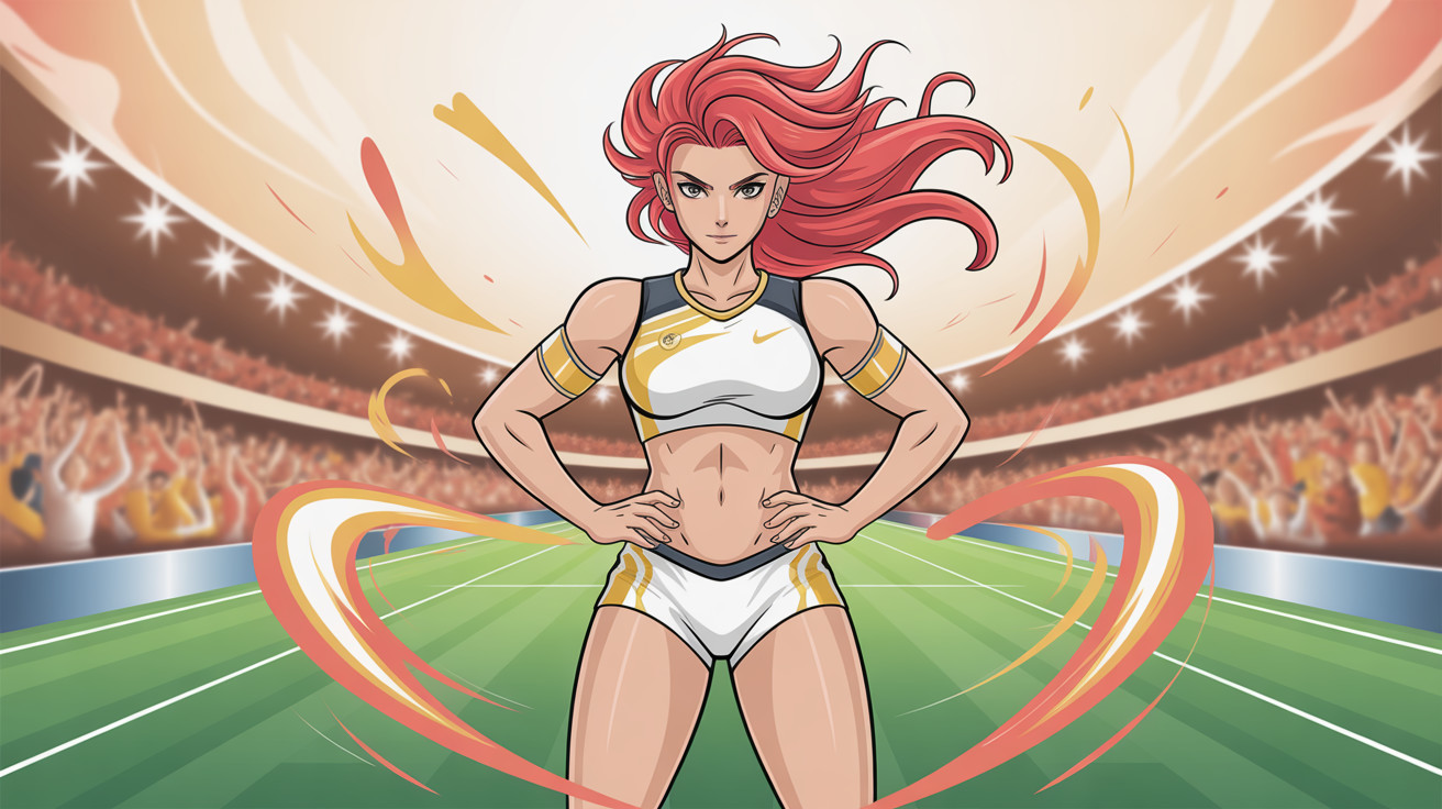 Athletic Woman with Pink Hair in Stadium Setting