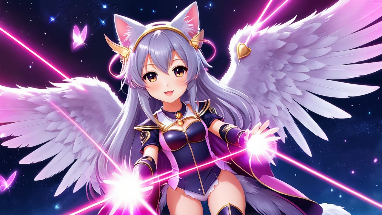 Anime Character with Cat Ears and Feathery Wings