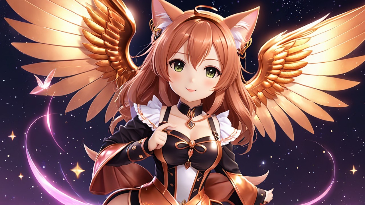 Anime Character with Fox Ears and Golden Wings