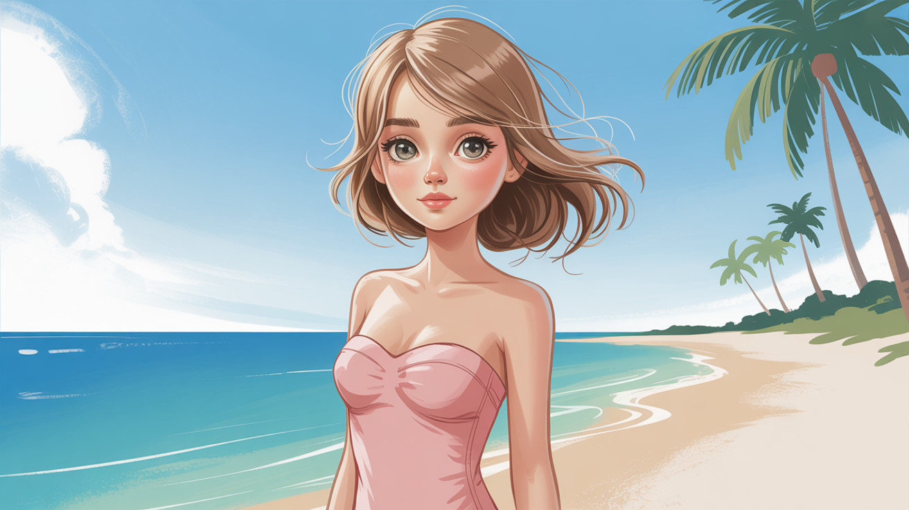 Detailed Illustration of a Young Girl on a Beach