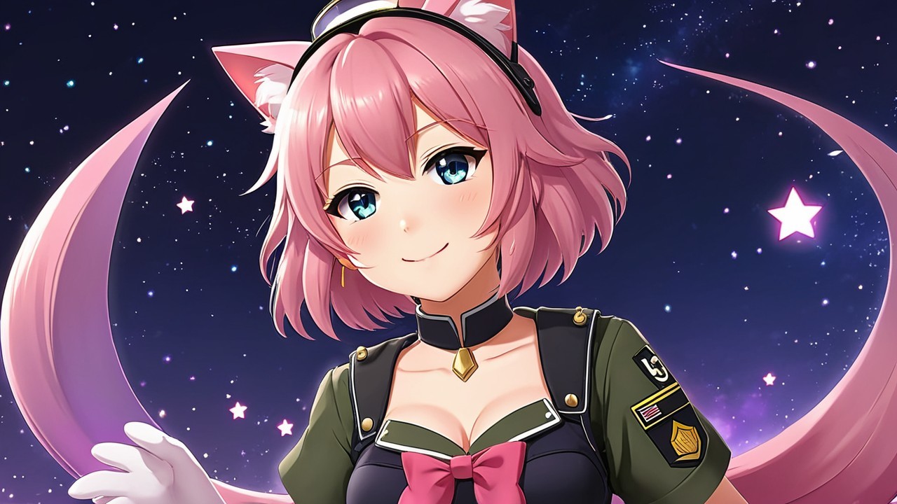 Cute anime character with pink hair and cat ears