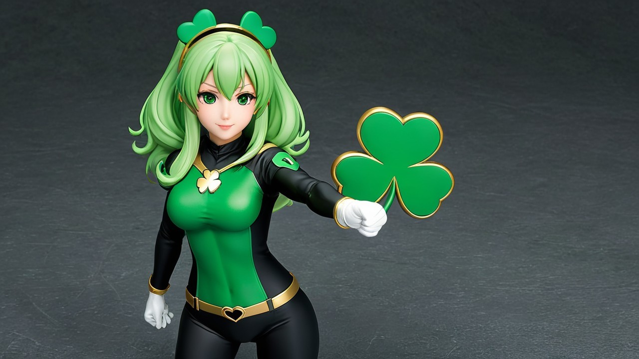 Character with Green Hair and Clover Symbol