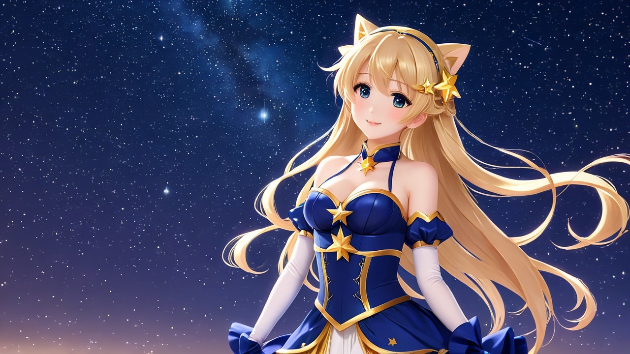 Fantasy Character with Blonde Hair and Starry Outfit