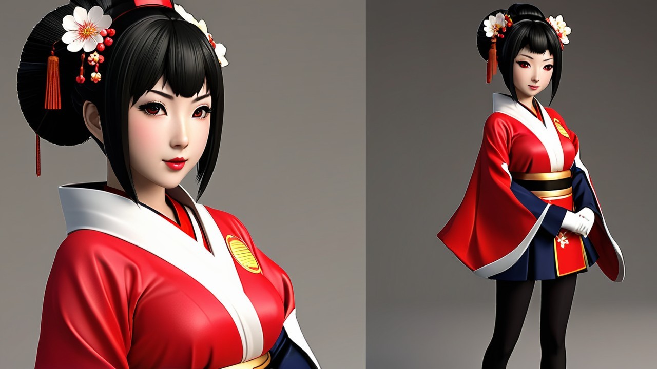 Stylized Character in Traditional Japanese Kimono
