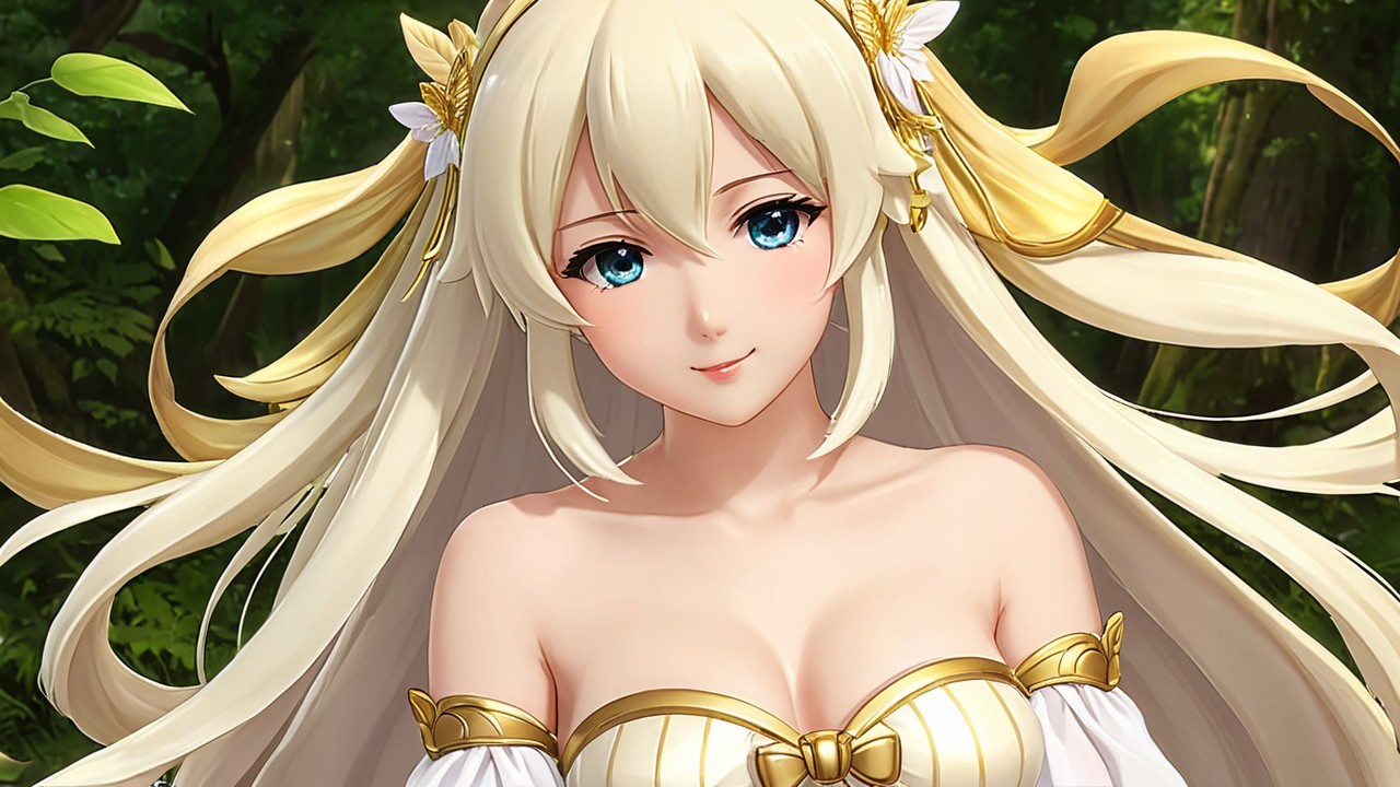 Blonde-haired character in a serene forest setting