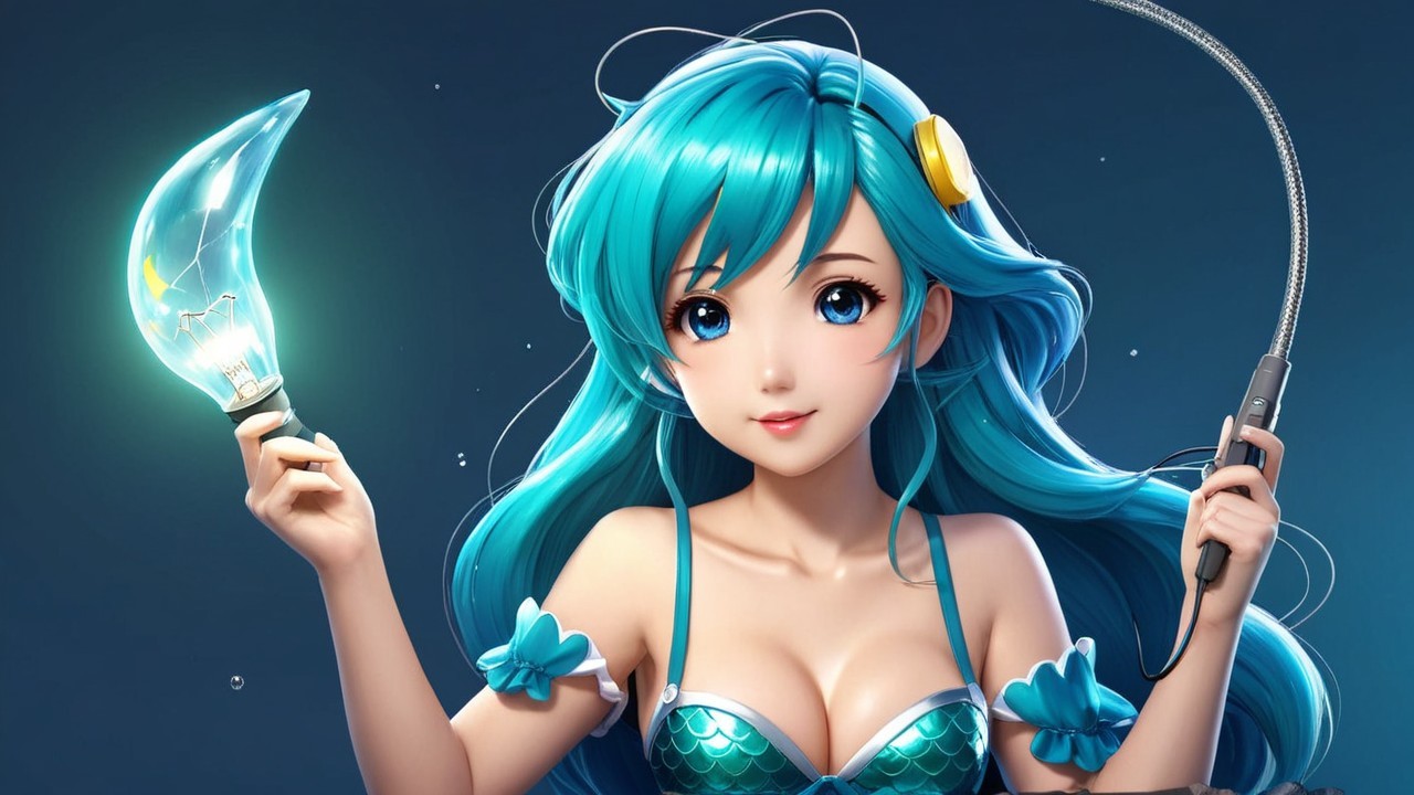 Vibrant Anime Character with Turquoise Hair and Mermaid Outfit