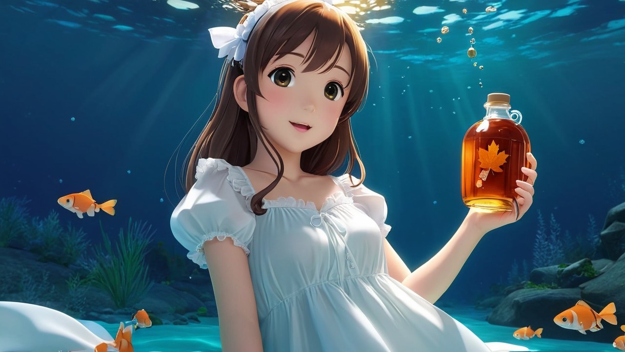 Underwater Scene with Young Woman and Goldfish