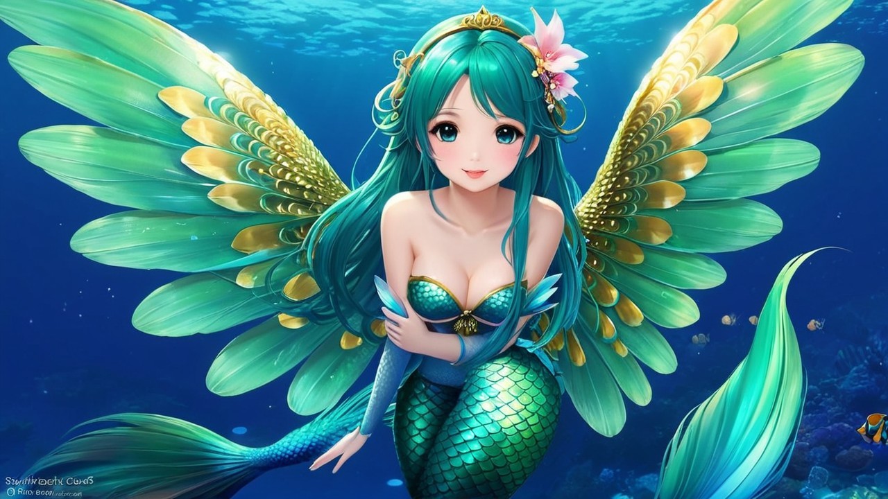 Mermaid Character with Vibrant Scales and Teal Hair