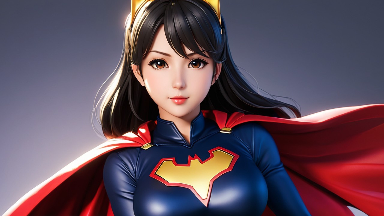 Heroic Female Character in Blue Superhero Suit