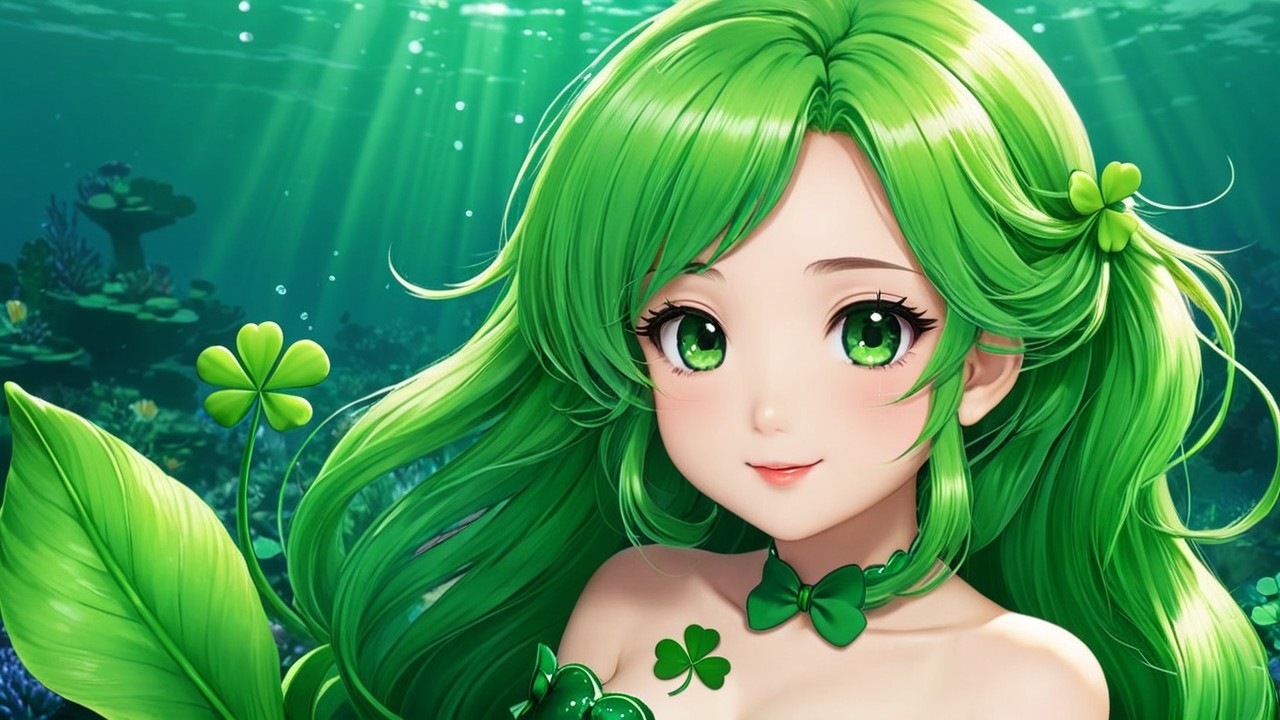 Underwater Scene with Girl and Lush Aquatic Surroundings