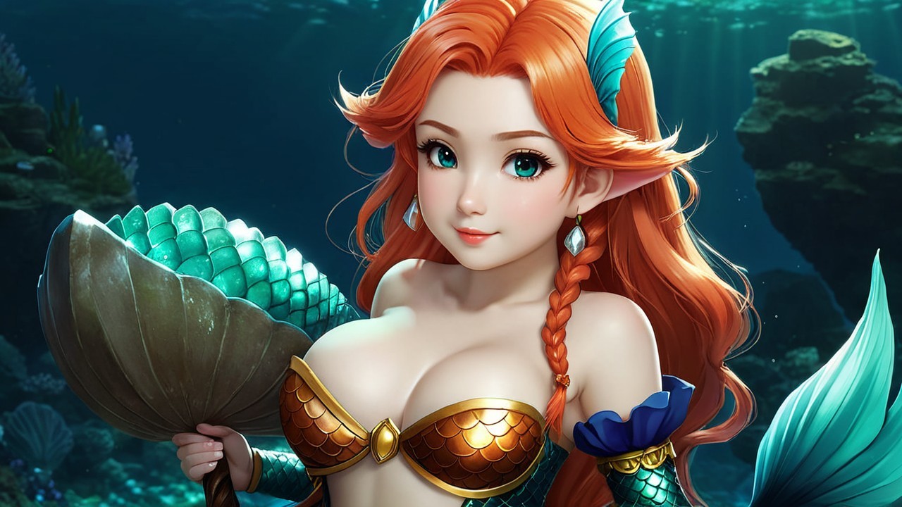 Vibrant Underwater Scene with Mermaid and Marine Life