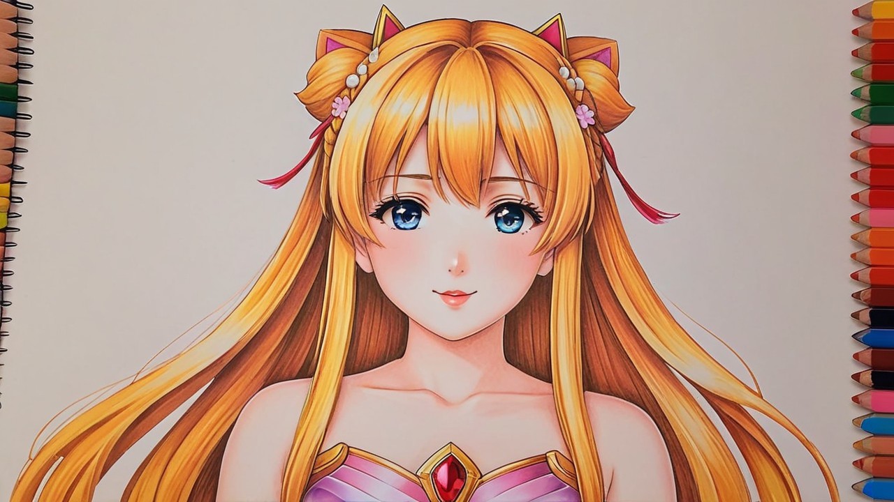 Anime Character with Blonde Hair and Colorful Background