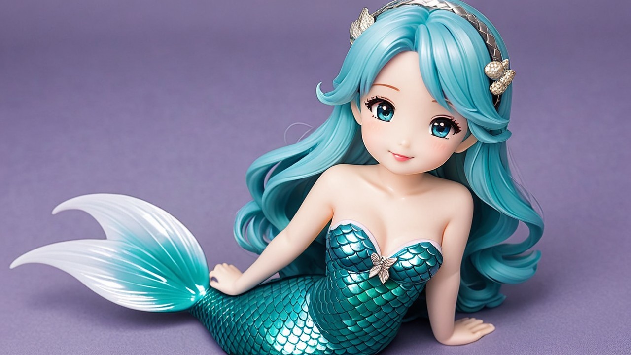 Charming Mermaid Figurine with Teal Scales and Tail