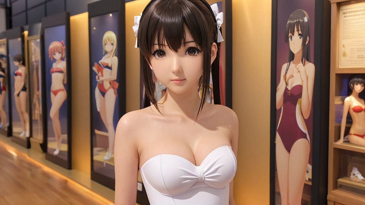 Lifelike Figure of Woman in White Swimsuit Displayed