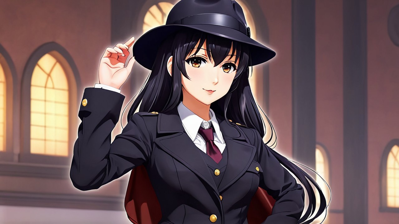 Confident Young Woman in Stylish Black Uniform