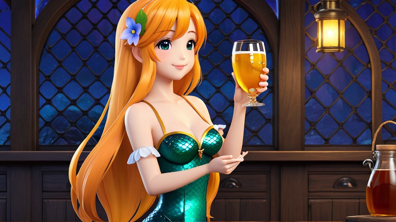 Cheerful Animated Character in Cozy Tavern Setting